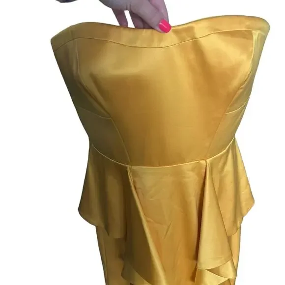 Jessica Simpson yellow strapless dress with flounce pleats size 8 - Picture 4 of 8